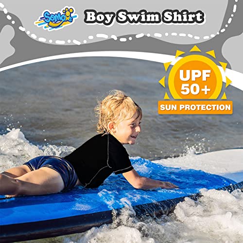 Semois Boys Rash Guard Short Sleeve, Black UPF 50+ Sun Protection Rashguard Slim Fit Swim Shirt Fishing Surf Quick Dry Cool Beach Clothes for Toddler Youth Kids Size 5-6 Years - Image 2