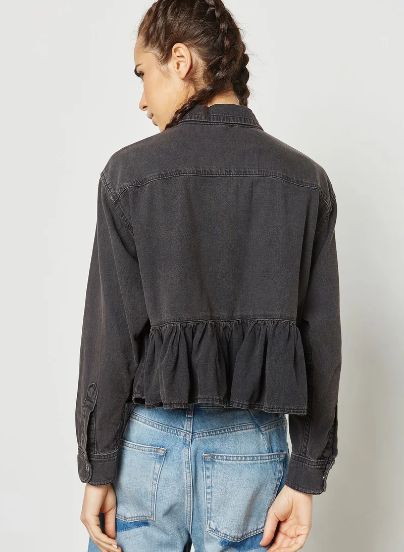 TOPSHOP Moto Ruffle Denim Shirt