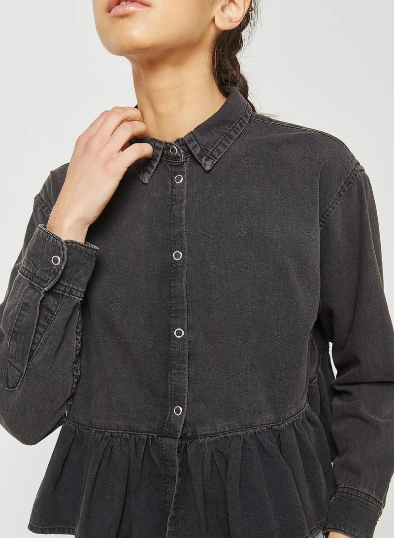 TOPSHOP Moto Ruffle Denim Shirt
