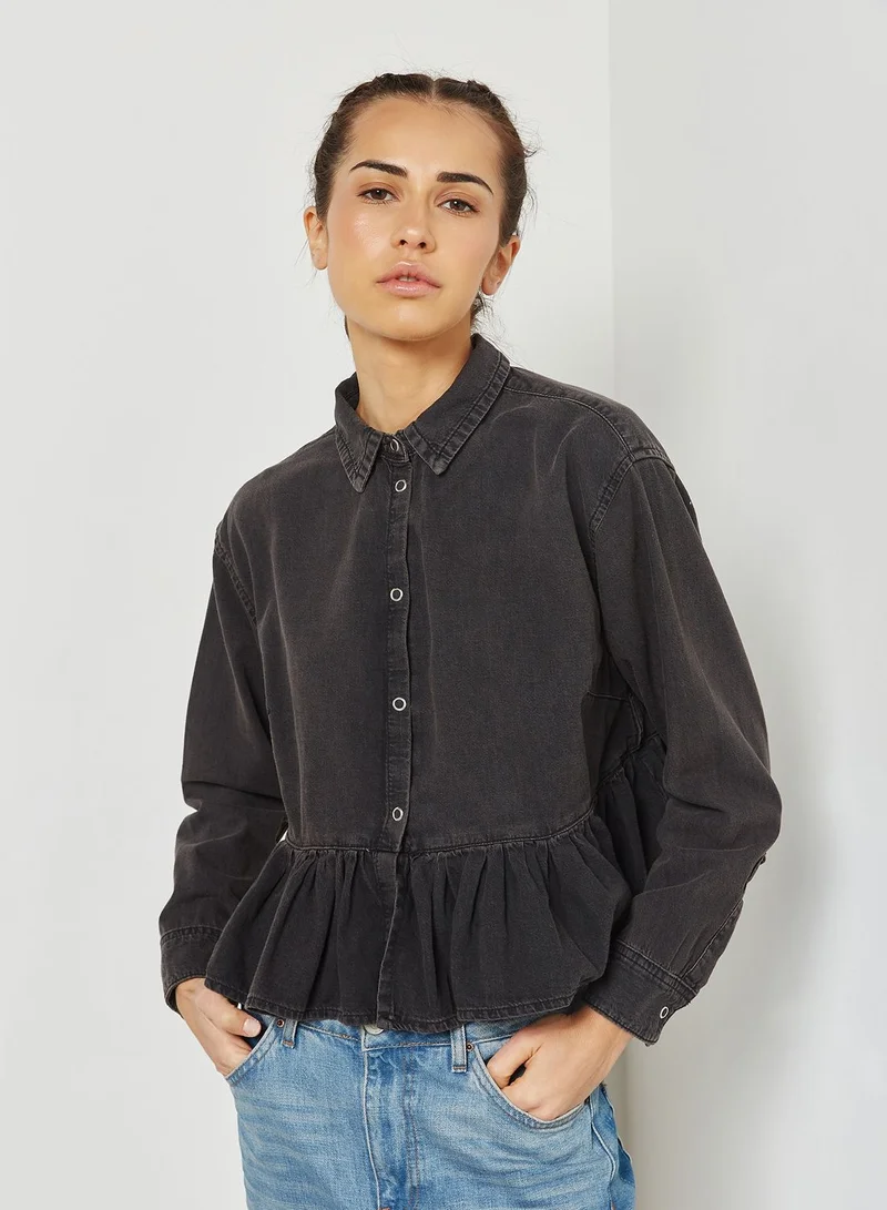 TOPSHOP Moto Ruffle Denim Shirt