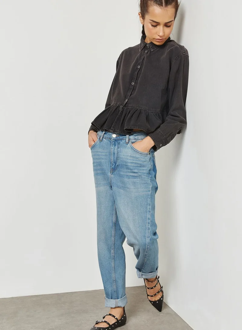 TOPSHOP Moto Ruffle Denim Shirt