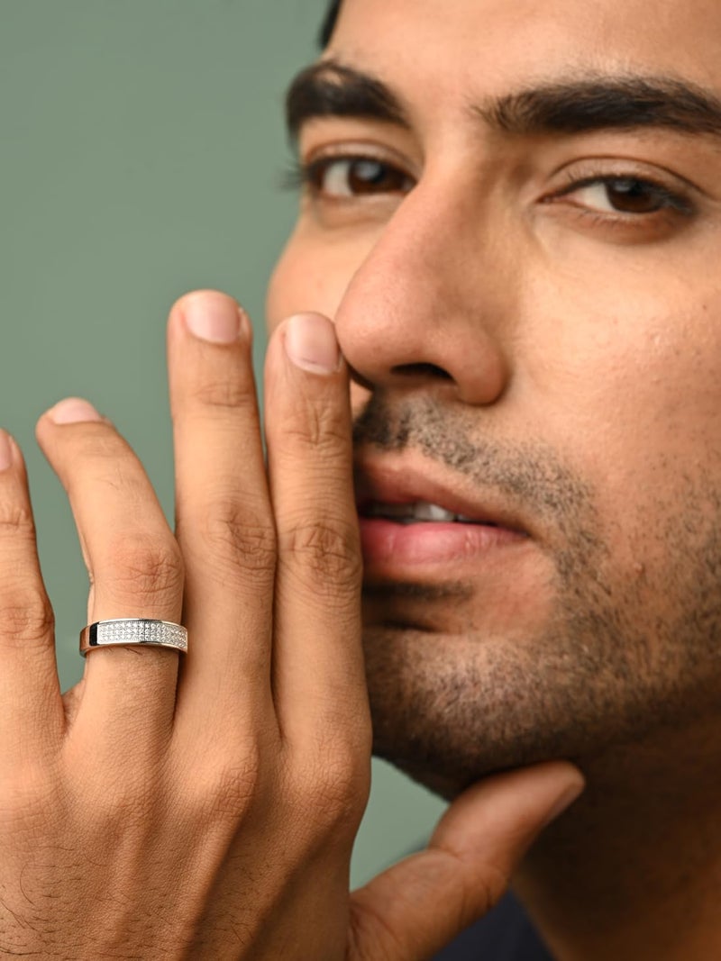 CLARA خاتم إيزان للرجال من الفضة الإسترلينية النقية 925 | قابل للتعديل في الحجم، مطلي بالبلاتين، زركونيا سويسرية | هدية للرجال والأولاد - Image 4