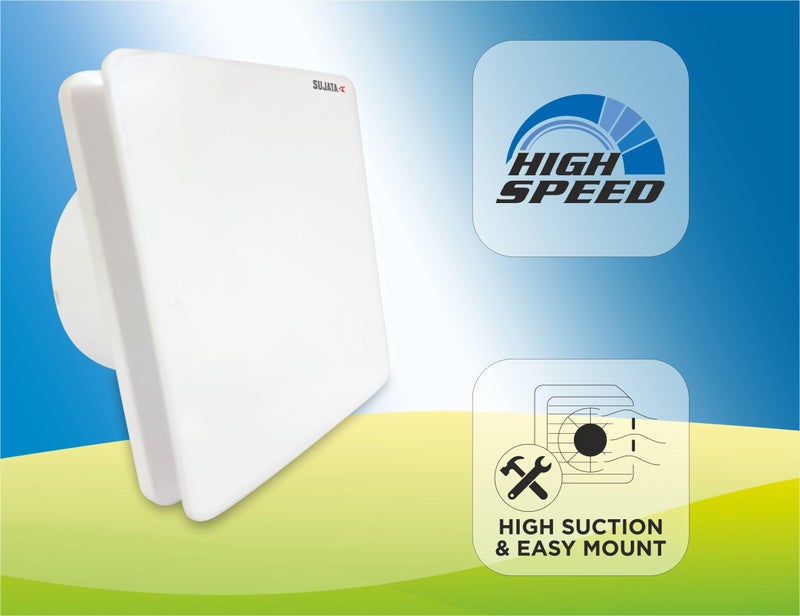Sujata 6 Inch Premium Exhaust Fan for Kitchen, Bathroom & Office | 2 Years Warranty | 150MM High Speed Exhaust Fan | 2300 RPM | 100% Copper Winding Motor | Strong Air Suction (APB243 - White) - Image 4