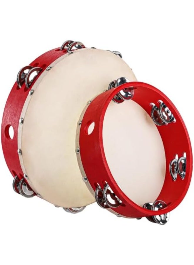 Megarya 2-Piece Hand Drum for Children, Hand Drum Percussion, Tambourine Drum, Wooden Hand Drums, Tambourine Percussion, Handheld Tambourine, Wooden Tambourine with Bell, Drum - Image 2