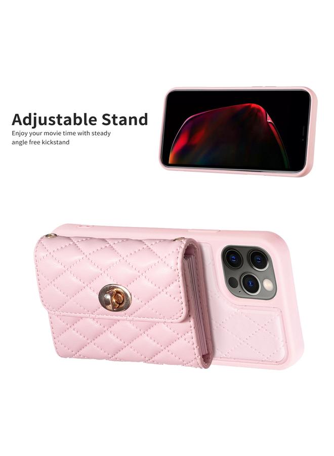 Zaboon Case For iPhone 12 / 12 Pro Horizontal Metal Buckle Wallet Rhombic Leather Phone Case - Image 5