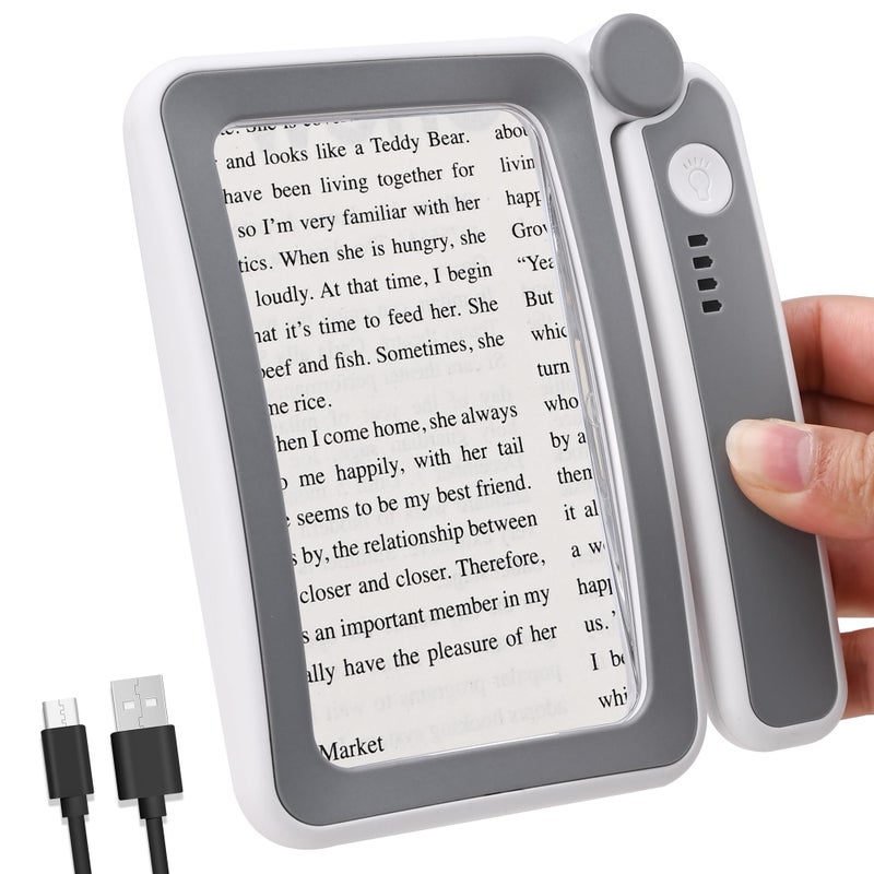 Rechargeable LED Magnifying Glass for Reading Books Bible Small Print 4X OpticalGrade Rectangular Lens with 3 Adjustable Brightness Levels USBC Foldable Magnifier Gift for Seniors Low Vision