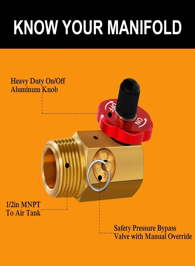 SUNROAD 2 Pack Air Tank Manifold with Fill Port,SUNROAD Aluminum Knob,Safety Valve and Relief Bypass 1/2" NPT Tank x 1/4" NPT Hose x 1/8" NPT Gauge for Air Compressor Portable Tank - Image 2