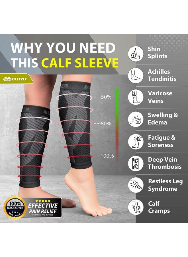 BLITZU BLITZU Calf Compression Sleeves for Men and Women. Footless Compression Socks Support for Varicose Vein, Nursing, Running. Leg Sleeve Brace for Shin Splints, Pain Relief & Reduces Swelling Black L-XL - Image 1