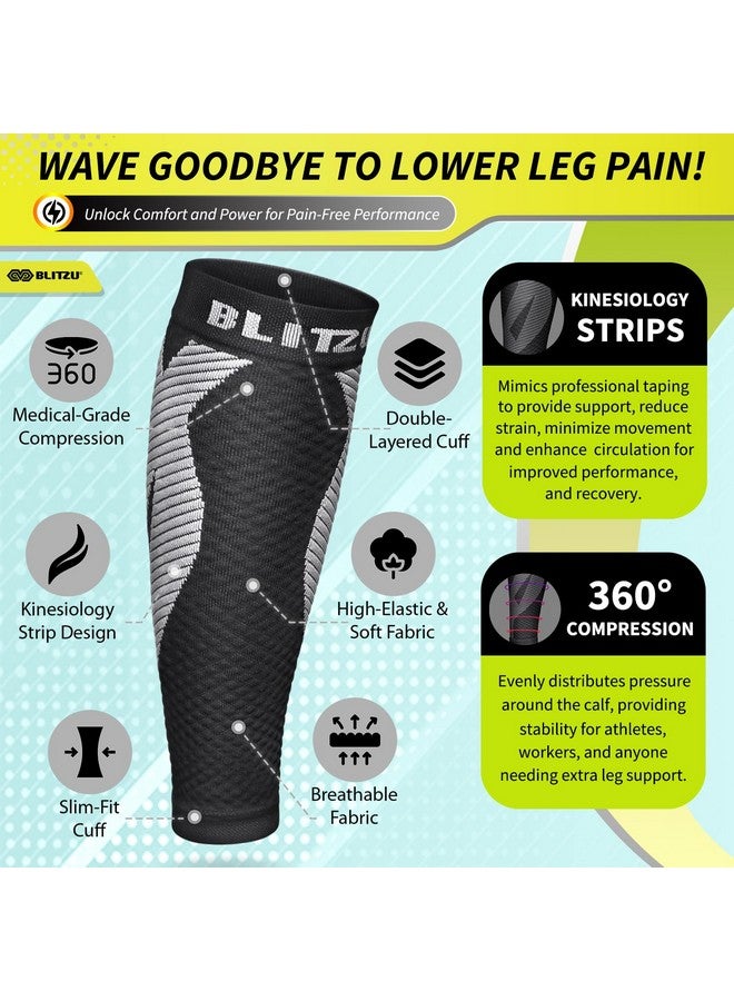 BLITZU BLITZU Calf Compression Sleeves for Men and Women. Footless Compression Socks Support for Varicose Vein, Nursing, Running. Leg Sleeve Brace for Shin Splints, Pain Relief & Reduces Swelling Black L-XL - Image 3