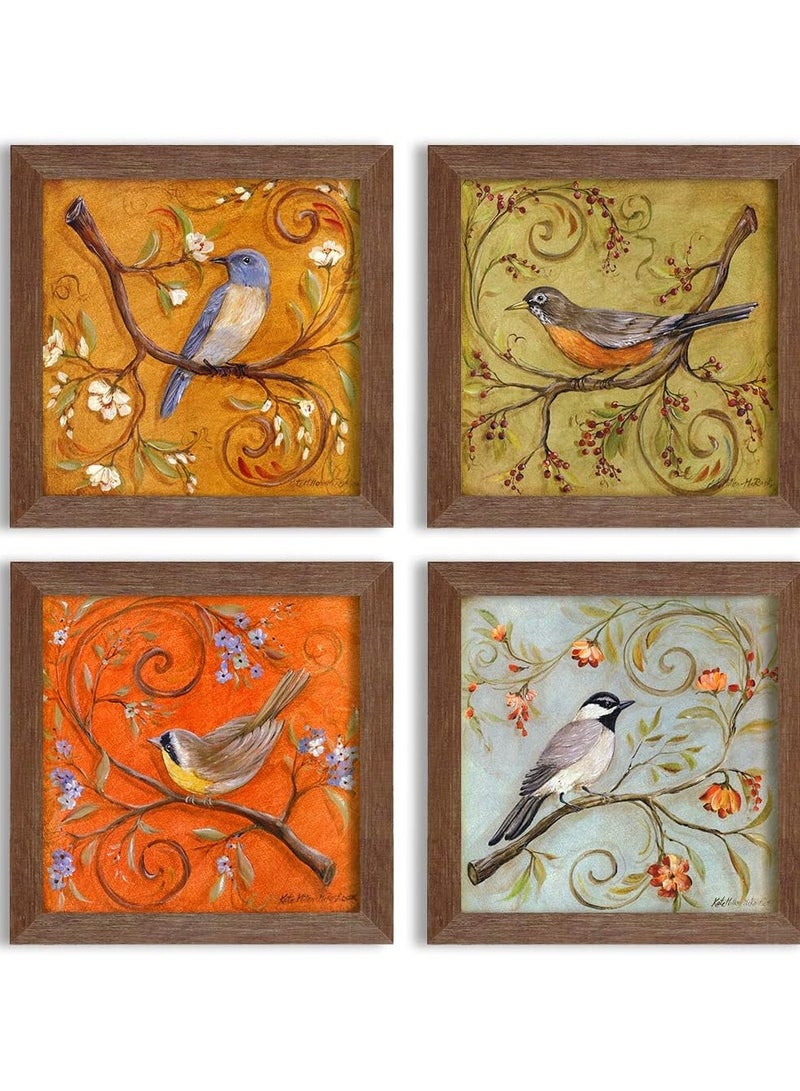 مؤسسة فكرة اليوم مجموعة من 4 لوحات فنية مؤطرة باللون البني، مطبوعات فنية مقاومة للأشعة فوق البنفسجية، متعددة الألوان، 10 × 10 بوصة - Image 1