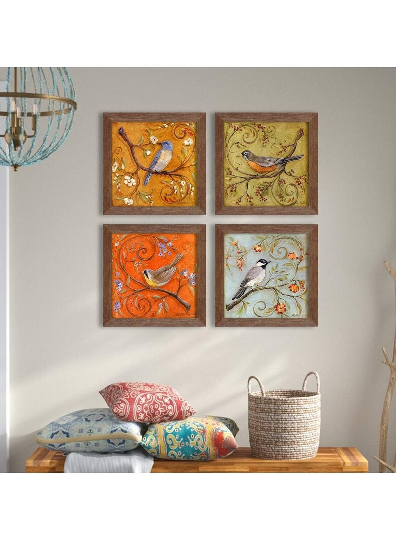 مؤسسة فكرة اليوم مجموعة من 4 لوحات فنية مؤطرة باللون البني، مطبوعات فنية مقاومة للأشعة فوق البنفسجية، متعددة الألوان، 10 × 10 بوصة - Image 2