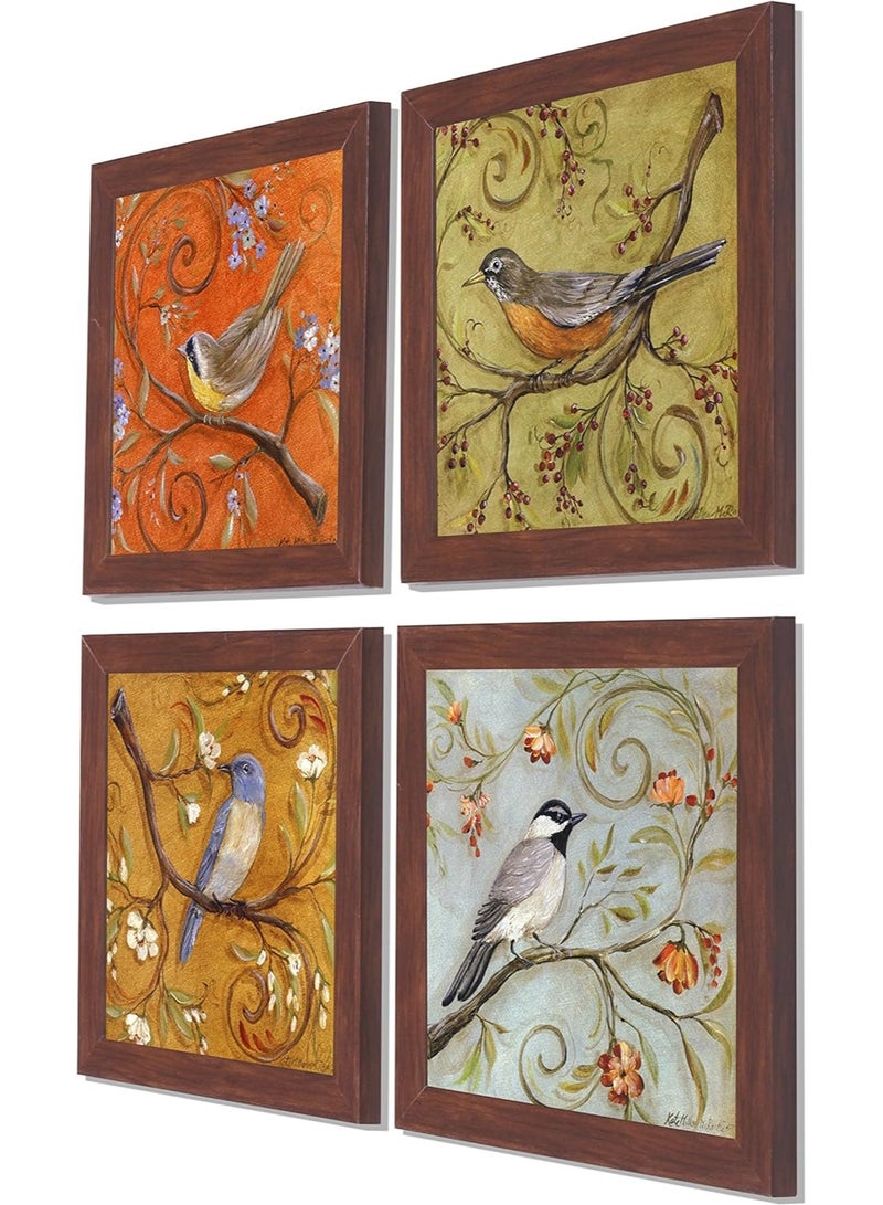 مؤسسة فكرة اليوم مجموعة من 4 لوحات فنية مؤطرة باللون البني، مطبوعات فنية مقاومة للأشعة فوق البنفسجية، متعددة الألوان، 10 × 10 بوصة - Image 3