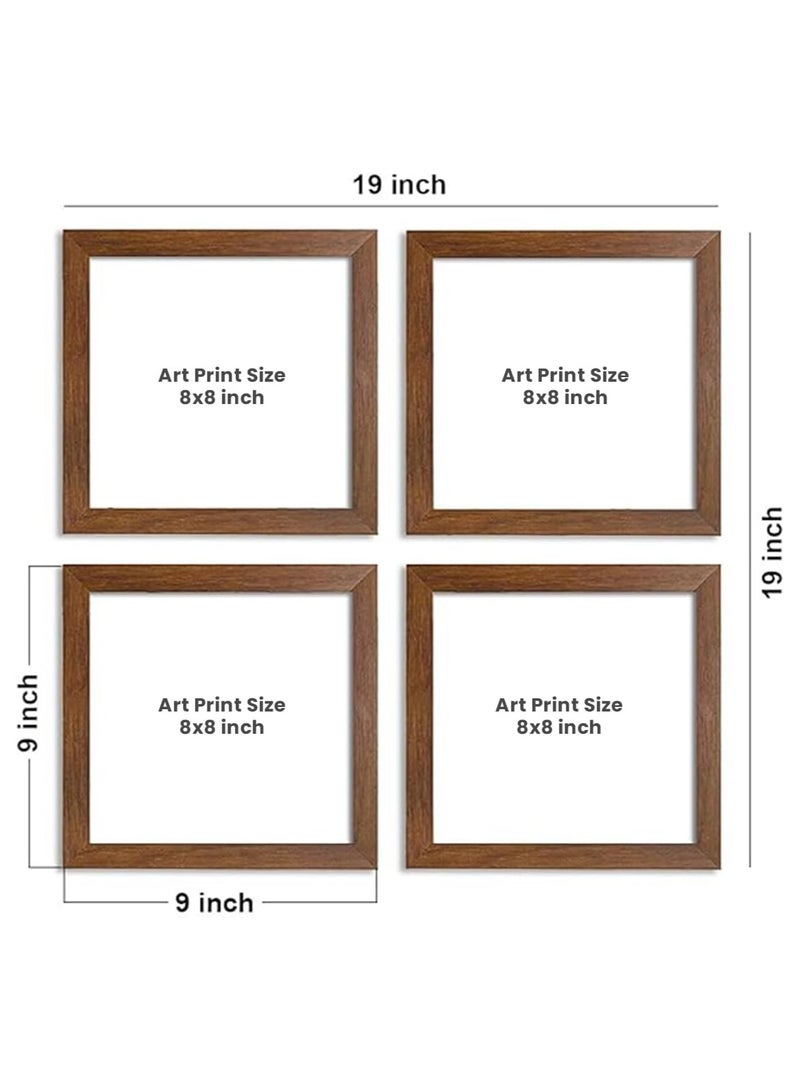 مؤسسة فكرة اليوم مجموعة من 4 لوحات فنية مؤطرة باللون البني، مطبوعات فنية مقاومة للأشعة فوق البنفسجية، متعددة الألوان، 10 × 10 بوصة - Image 4