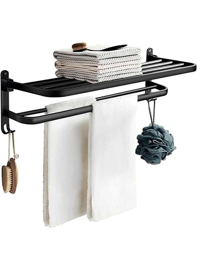 HQ-GAMING - Towel Rack Dual Folding Towel Rack Bathroom Towel Rack Wall Mounted for More Stable Storage Waterproof & Rustproof Space Aluminum (Black, 40cm) - Image 1