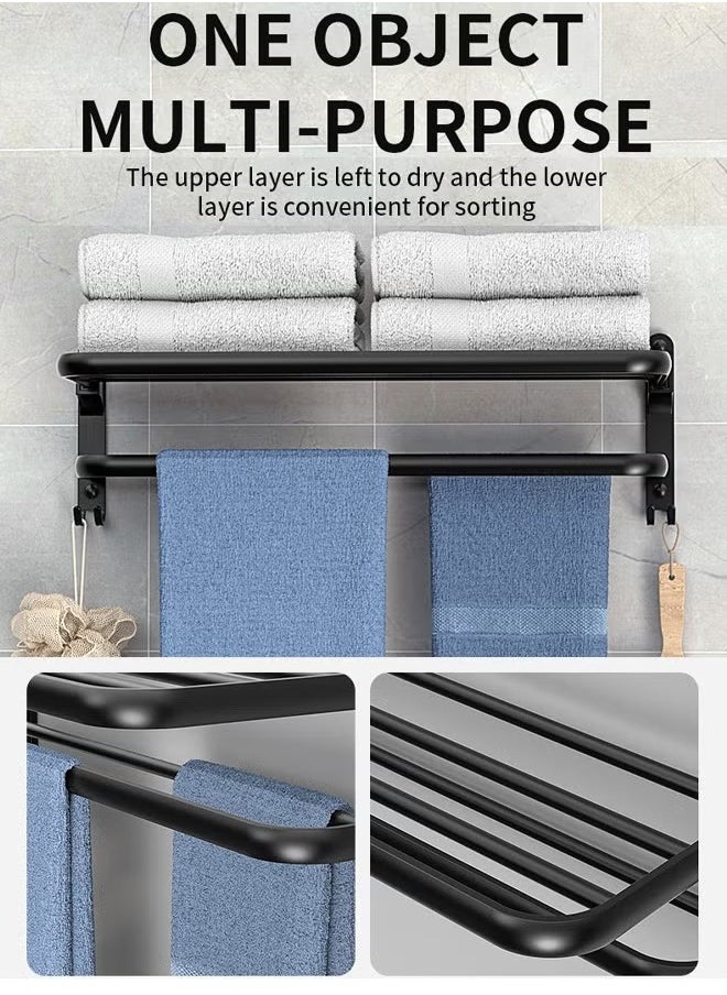 HQ-GAMING - Towel Rack Dual Folding Towel Rack Bathroom Towel Rack Wall Mounted for More Stable Storage Waterproof & Rustproof Space Aluminum (Black, 40cm) - Image 1