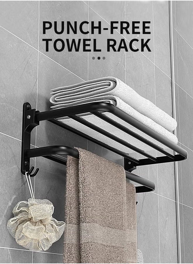 HQ-GAMING - Towel Rack Dual Folding Towel Rack Bathroom Towel Rack Wall Mounted for More Stable Storage Waterproof & Rustproof Space Aluminum (Black, 40cm) - Image 1