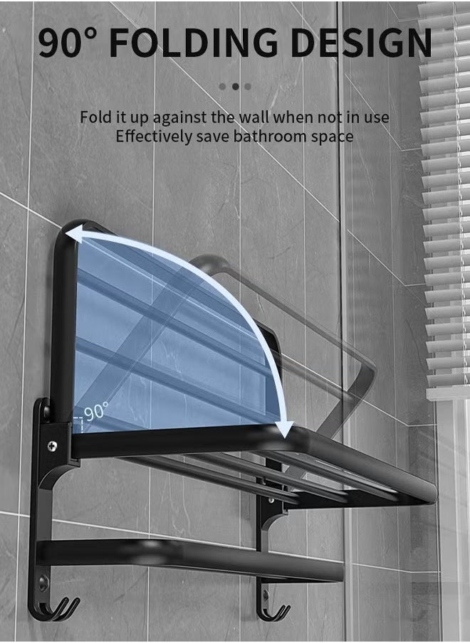 HQ-GAMING - Towel Rack Dual Folding Towel Rack Bathroom Towel Rack Wall Mounted for More Stable Storage Waterproof & Rustproof Space Aluminum (Black, 40cm) - Image 1