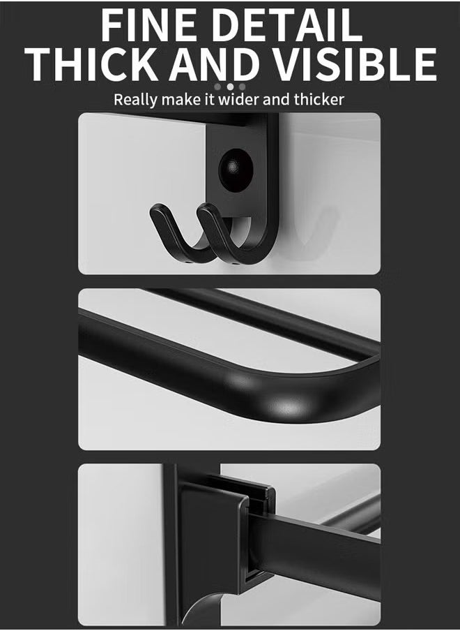 HQ-GAMING - Towel Rack Dual Folding Towel Rack Bathroom Towel Rack Wall Mounted for More Stable Storage Waterproof & Rustproof Space Aluminum (Black, 40cm) - Image 1