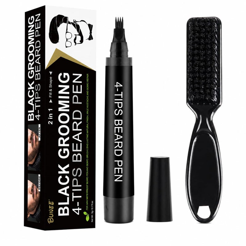 Beard & Mustache Filler Pen for Men 2 in 1 with 4-Point Fine Point Tip & Blending Brush & Comb for Face & Front Headline - Waterproof & Sweatproof Formula for Long Lasting Natural & Attractive Look - Image 2