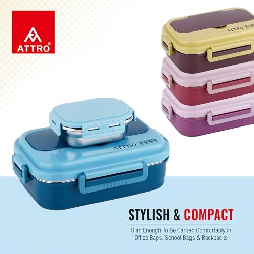ATTRO Snackpro Plastic Lunch Box Airtight & Leak Proof Containers with Plastic Fork for Office Use, School, Picnic, 800Ml - Sky Blue - Image 5