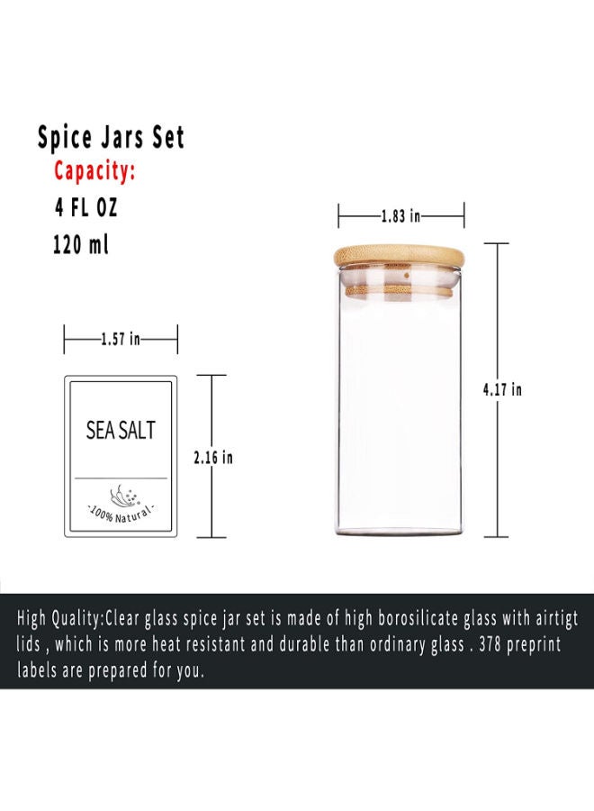 QUESERA 24 Glass Spice Jars with Bamboo Airtight Lids 400 Spice Labels Funnel and Chalk Marker Set Spice Containers 4 OZ Glass Storage Jars - Image 3
