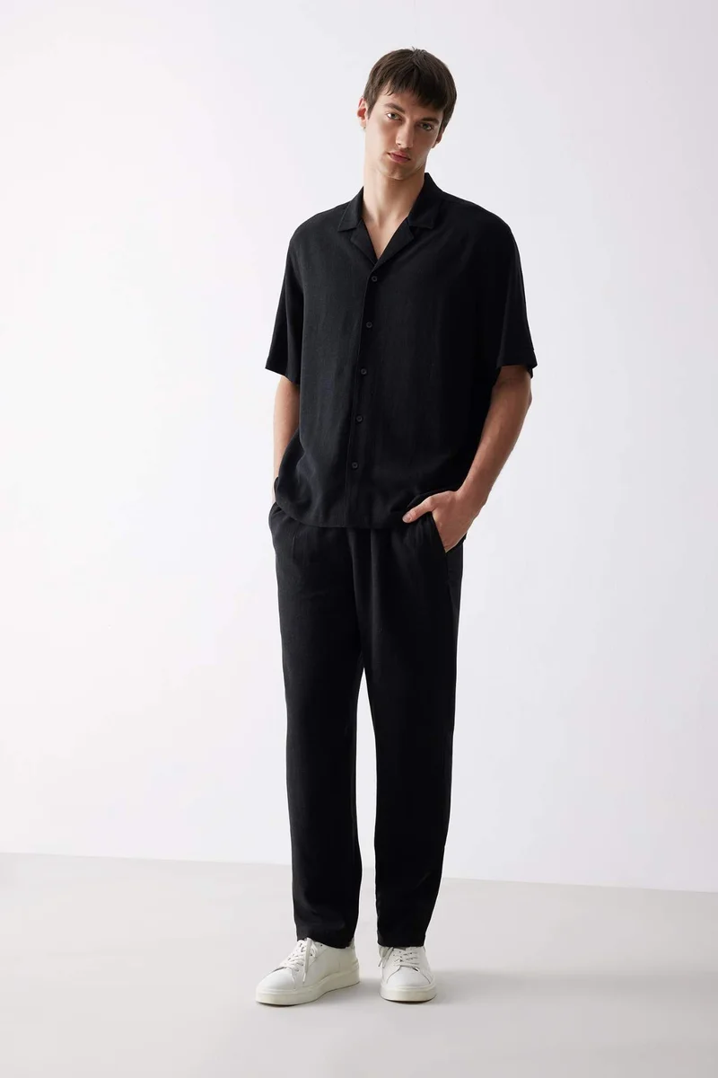 DeFacto Relax Fit Polo Neck Cotton Summer Black Shirt
