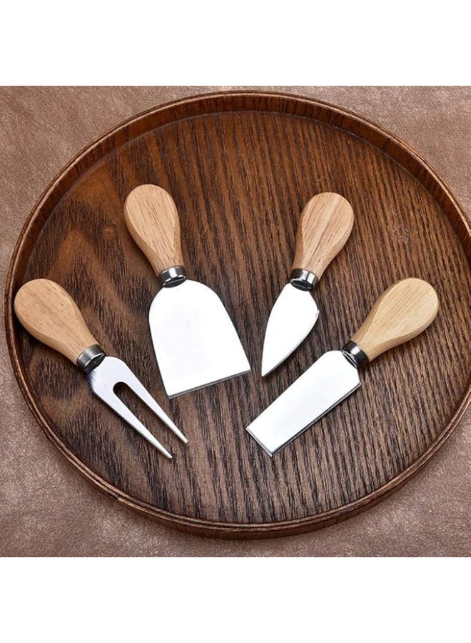 طقم سكاكين جبن مكون من 4 قطع، شفرات من الفولاذ المقاوم للصدأ بمقابض خشبية، طقم تقطيع الجبن - Image 2