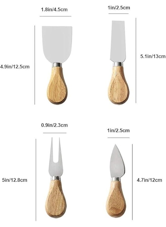 طقم سكاكين جبن مكون من 4 قطع، شفرات من الفولاذ المقاوم للصدأ بمقابض خشبية، طقم تقطيع الجبن - Image 3