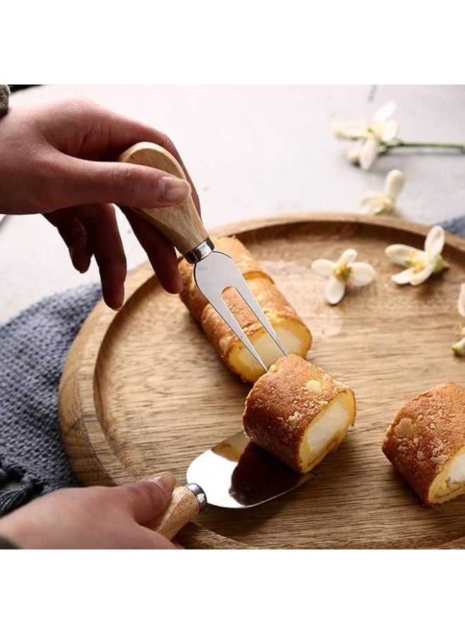 طقم سكاكين جبن مكون من 4 قطع، شفرات من الفولاذ المقاوم للصدأ بمقابض خشبية، طقم تقطيع الجبن - Image 4