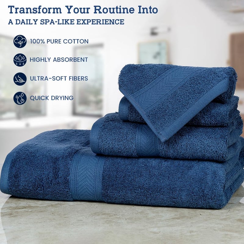 Casa Lino 4 Piece Bath Towel Set | 1 Bath Towel  2 Wash Cloth  1 Hand Towels | Bathroom Essentials for New Home  100% Cotton Luxury Towels  Highly Absorbent Bathroom Set  Cobalt - Image 1
