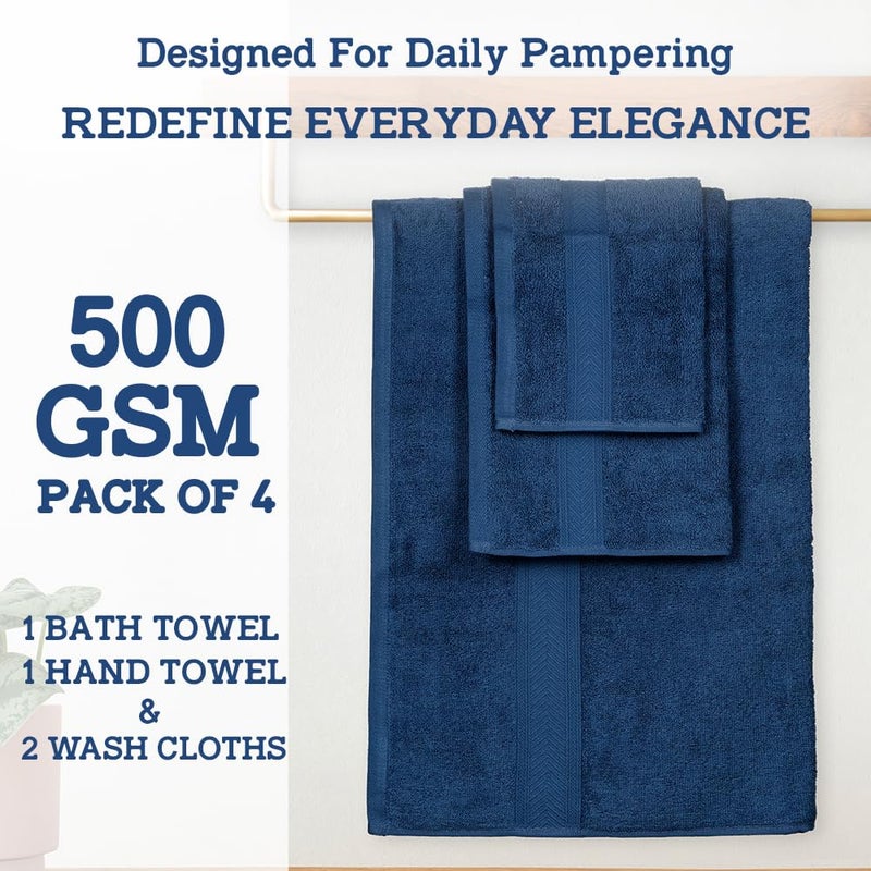 Casa Lino 4 Piece Bath Towel Set | 1 Bath Towel  2 Wash Cloth  1 Hand Towels | Bathroom Essentials for New Home  100% Cotton Luxury Towels  Highly Absorbent Bathroom Set  Cobalt - Image 2