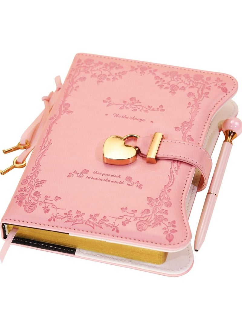 عام مفكرة قابلة للقفل بمفتاح - هدية إبداعية للفتيات، دفتر يوميات نسائي بحواف ذهبية 360 صفحة مقاس B6 مع قلم وعلامة صفحات - Image 1