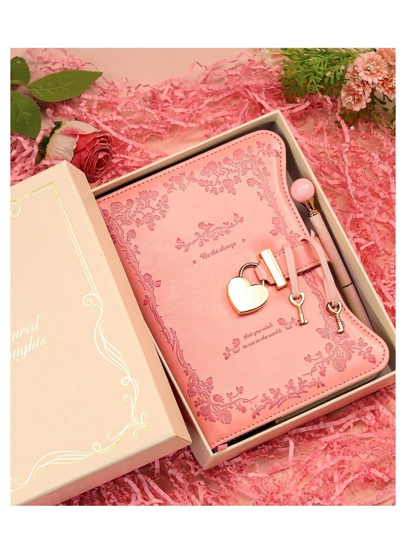 عام مفكرة قابلة للقفل بمفتاح - هدية إبداعية للفتيات، دفتر يوميات نسائي بحواف ذهبية 360 صفحة مقاس B6 مع قلم وعلامة صفحات - Image 2