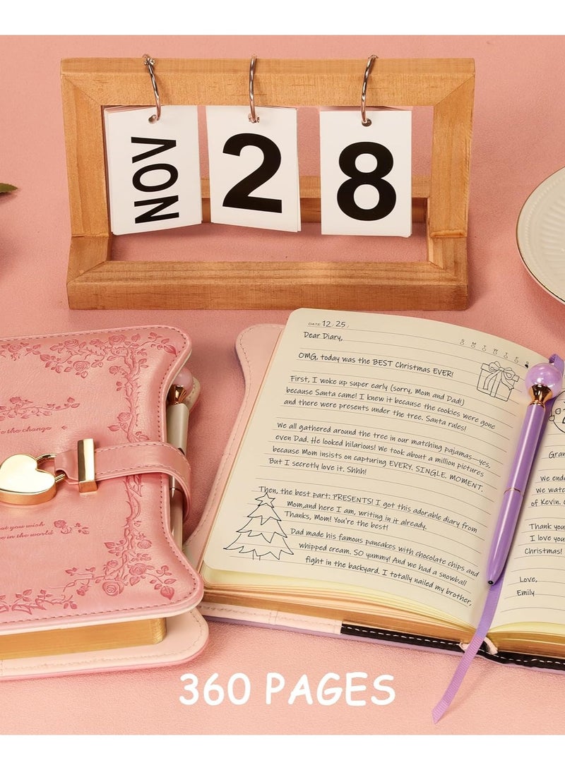 عام مفكرة قابلة للقفل بمفتاح - هدية إبداعية للفتيات، دفتر يوميات نسائي بحواف ذهبية 360 صفحة مقاس B6 مع قلم وعلامة صفحات - Image 4