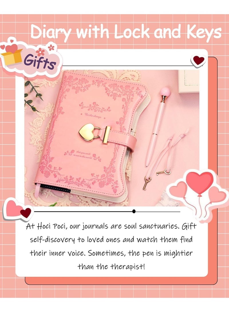 عام مفكرة قابلة للقفل بمفتاح - هدية إبداعية للفتيات، دفتر يوميات نسائي بحواف ذهبية 360 صفحة مقاس B6 مع قلم وعلامة صفحات - Image 5