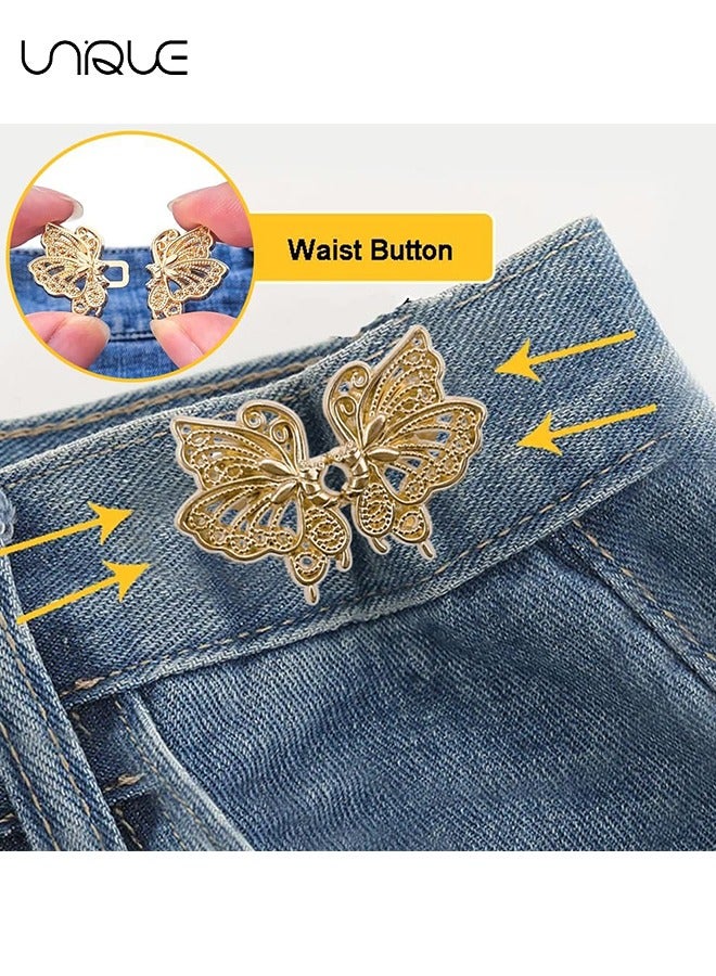 Unique Adjustable Jeans Butterfly Buttons, 12 Pairs Butterfly Pants Button Jean Buttons, No Sewing Detachable, Waist Body Fit Tighten Buckles, Nail-Free Tightener Pant Button Waist, gold and silver  - Image 3