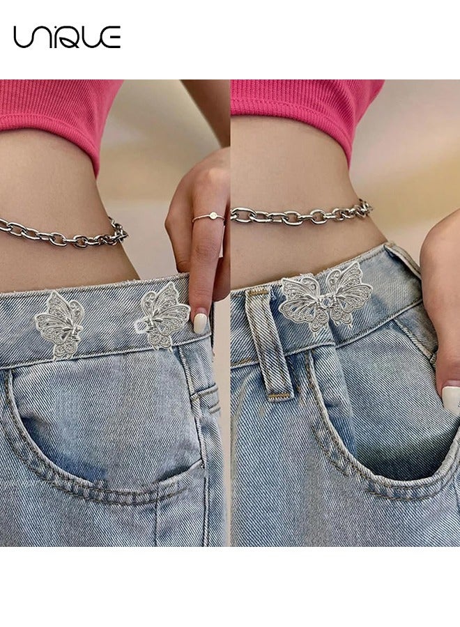 Unique Adjustable Jeans Butterfly Buttons, 12 Pairs Butterfly Pants Button Jean Buttons, No Sewing Detachable, Waist Body Fit Tighten Buckles, Nail-Free Tightener Pant Button Waist, gold and silver  - Image 5