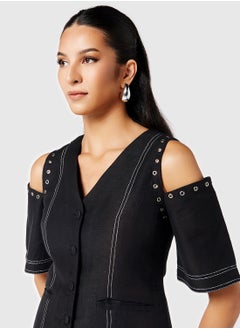 Threadz by Ajooni Eyelet Detailed Pleated Blazer Dress  - Image 3