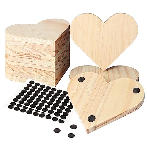 12 Pieces Unfinished Wood Coasters GOH DODD 45 Inch Wooden Slices Blanks Bulk Set with Foot Pads for DIY Crafts Laser Engraving Wood Burning Staining Painting Decoupage Valentines Day Heart