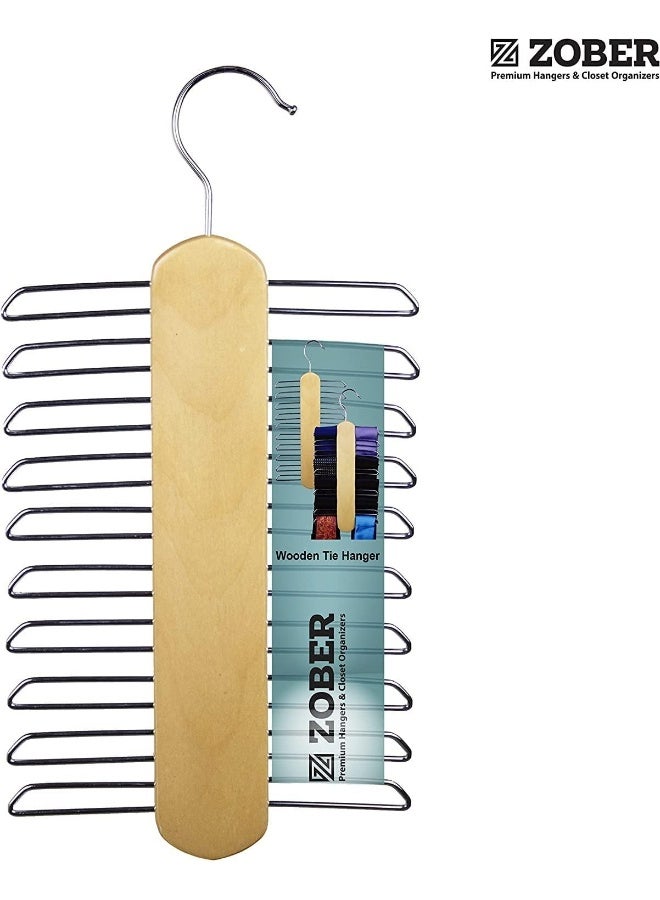 ZOBER Wooden Tie Hanger | Ties, Belts and Scarfs Organizer | High Grade Wood | Space-Saving - Image 3