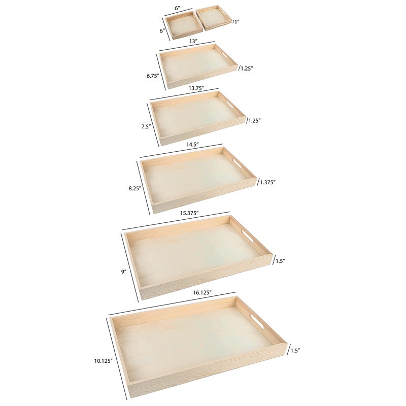 Hammont Wooden Serving Trays with Handles - 7 Piece Nested Breakfast Set - Perfect for Organizing, Bathroom, Party Buffet & Serving - Image 2