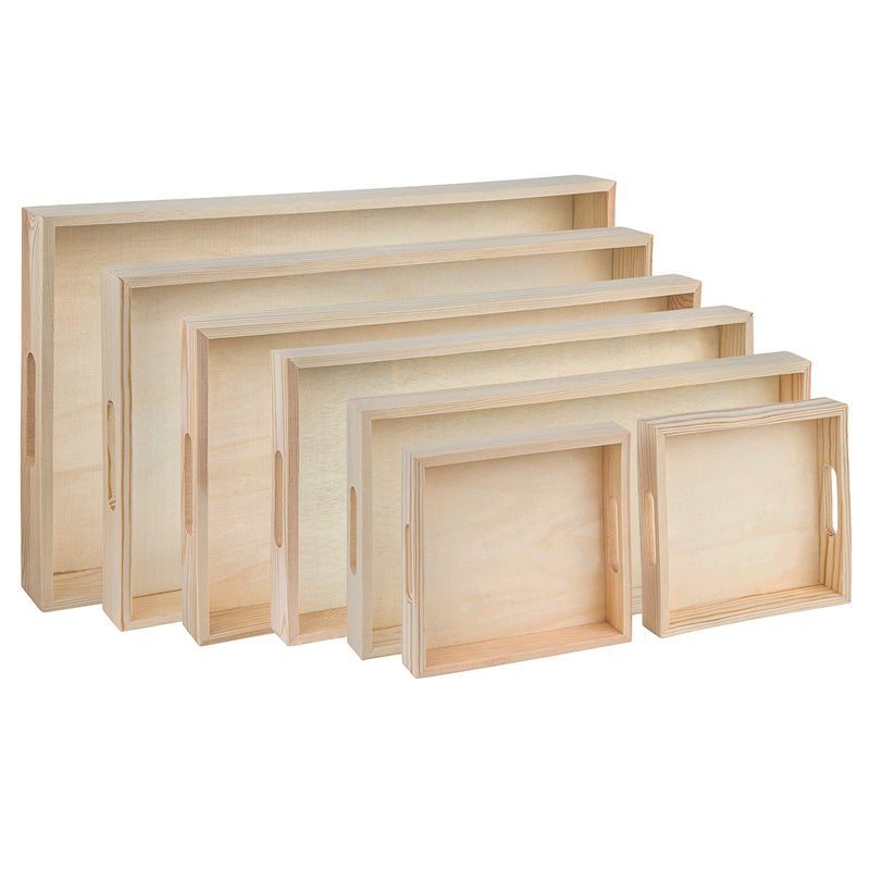Hammont Wooden Serving Trays with Handles - 7 Piece Nested Breakfast Set - Perfect for Organizing, Bathroom, Party Buffet & Serving - Image 1
