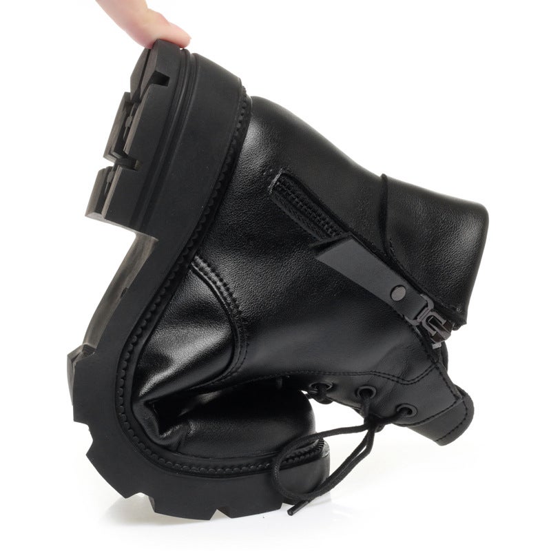 In stock 2023 autumn and winter new women's round toe women's cotton shoes side zipper high heel casual women's shoes mother leather boots - Image 5