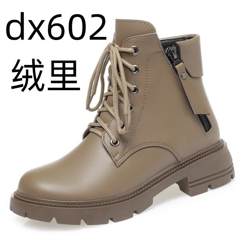 In stock 2023 autumn and winter new women's round toe women's cotton shoes side zipper high heel casual women's shoes mother leather boots - Image 1