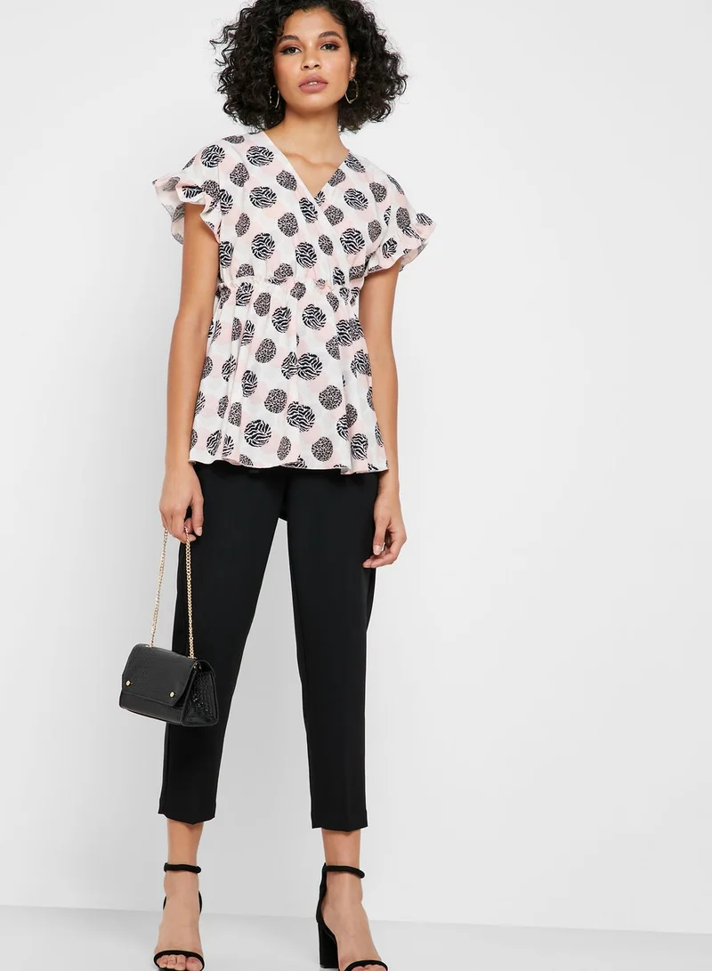 Ella  Animal Print Wrap Front Ruffle Top for Women | Best Price UAE