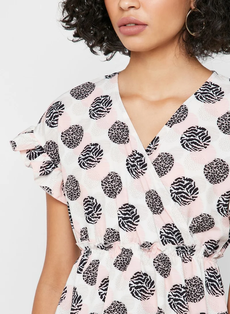 Ella  Animal Print Wrap Front Ruffle Top for Women | Best Price UAE