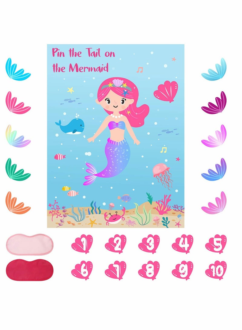 KASTWAVE Party Supplies,Pin The Tail on The Mermaid,Under The Sea Party Games Decoration,Large Poster with 24PCS Tail Stickers for Kid's Party Game - Image 1