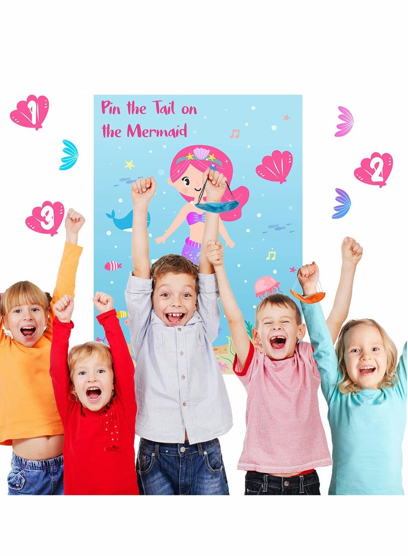 KASTWAVE Party Supplies,Pin The Tail on The Mermaid,Under The Sea Party Games Decoration,Large Poster with 24PCS Tail Stickers for Kid's Party Game - Image 5