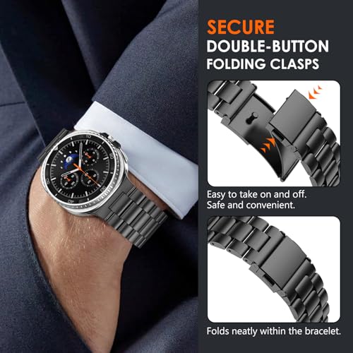 WINGLE Stainless Steel Bands for Galaxy Watch 8 Band Samsung Galaxy Watch 8 Classic Band 46mm 44mm 40mm Men Rugged Metal Strap Classy Elegant Casual Business Bracelet Galaxy Watch8/ 8 Classic, Black - Image 5