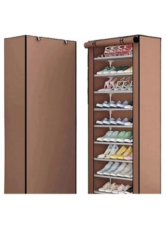 SKY-TOUCH 10 Tiers Simple Shoe Cabinet 160x60x30cm Shoe Dust Cover Folding Creative Home Shoe Rack with Dustproof Closet Storage Organizer  Brown  - Image 1